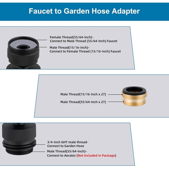 BDIUA-Faucet Adapter Kit, Swivel Aerator Adapter to Connect Garden Hose - Multi-Thread Kitchen Sink Faucet to Garden Hose Adapter 3/4 Inch - Matte Black