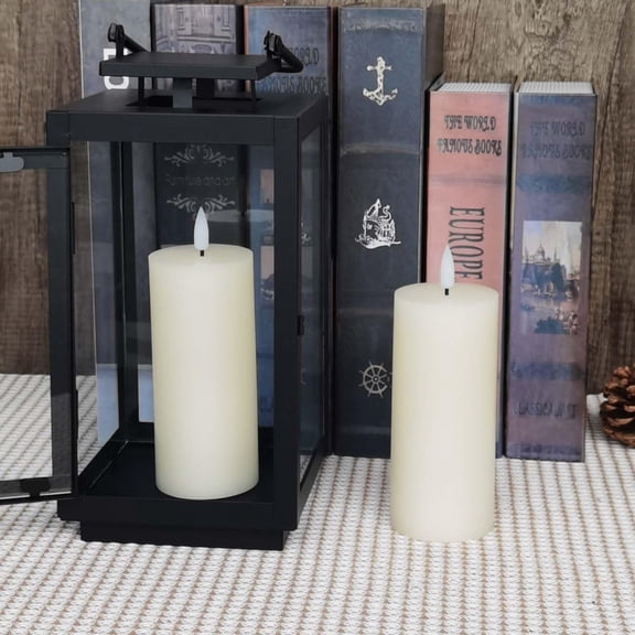 BDIUA-Flameless Candles Set of 2 (2.2x5 Inch) Flickering LED Wax Candles Battery Operated with Remote Control Timers for Fireplace Bedroom Livingroom Party Dimmable Ivory Pillars Flat top