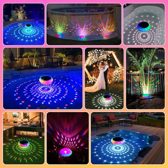 BDIUA-Floating Pool Lights Solar Charged, 7.6 Inch RGB Upper & Lower Color Changing Solar Pool Lights that Float with Dynamic Lighting Effects, IP68 Waterproof Floating Light for Pool Party Decor(1)