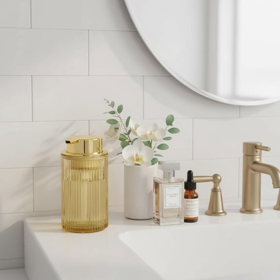 BDIUA-Foaming Soap Dispenser, 12 Oz Amber Glass Foam Hand Soap Dispenser, Refillable Lotion Soap Dispenser with Removable Pump for Kitchen Hand Wash Dispenser, Modern Slim Ribbed Bottle for Decor