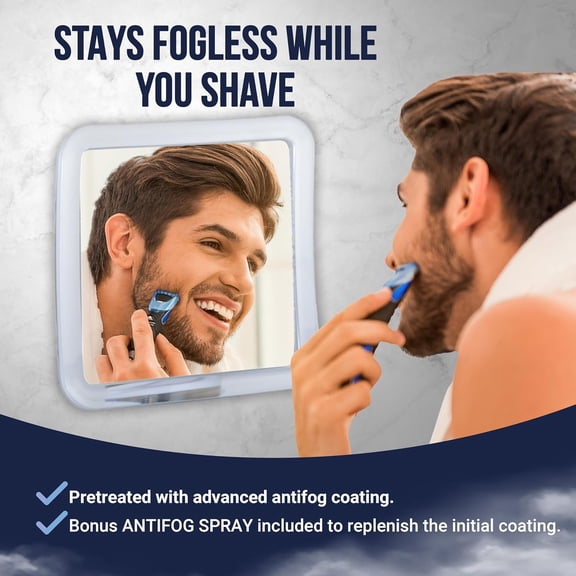 BDIUA-Fogless Shower Mirror for Shaving with Upgraded Suction-Cup, 1X Magnifying, 6.3 x 6.3 Inch (Translucent Frame, Grey Suction)