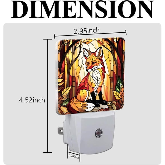 BDIUA-Fox Stained Glass Night Lights Plug into Wall for Room, Fox Night Light LED for Bedroom