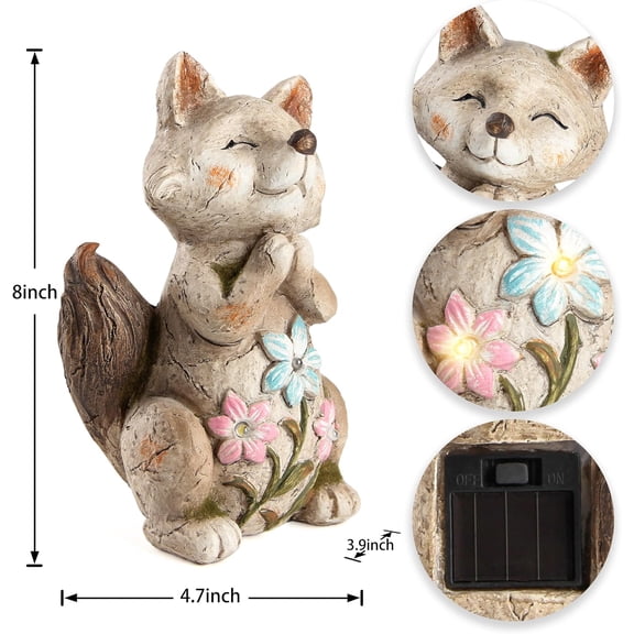 BDIUA-Fox Statue for Garden Decor, Garden Statue with Solar Power Light for Outdoor Patio Porch Lawn Yard Backyard Oudside Indoor Shelf Decoration,Praying Fox Sculptures & Statues Woman