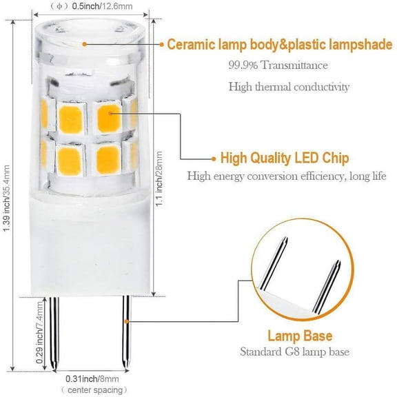 BDIUA-G8 LED Bulb 3W WB25X10019 Microwave Light Bulbs 20W Halogen Bulb Replacement for GE Microwave Oven T4 Bi-Pin Base 120V Warm White 3000K, 2-Pack