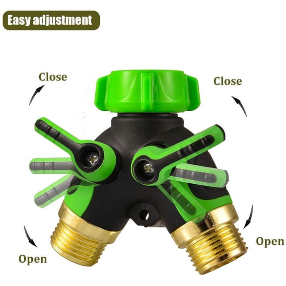 BDIUA-Garden 2 Way Hose Splitter Y Connector with Comfortable Rubber Grip and 360 Rotatable Top Quick Connect Garden Hose Tee Equipment Valve Shut Off (Green 2)