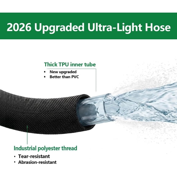 BDIUA-Garden Hose 25 ft x 5/8 in, Lightweight Flexible Water Hose, Kink-Resistant Design, Abrasion-Resistant Outer Cover, Leak-Proof Reinforced Fittings, Durable All-Weather Performance