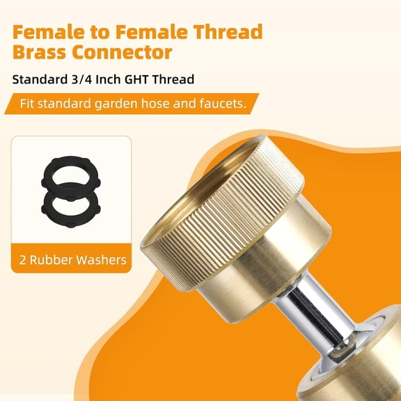 BDIUA-Garden Hose Adapter, 3/4 Inch Swivel Brass Garden Hose Protector, Dual Rotation Female to Female Brass Connector with Extra 4 Washers, 2 Pack