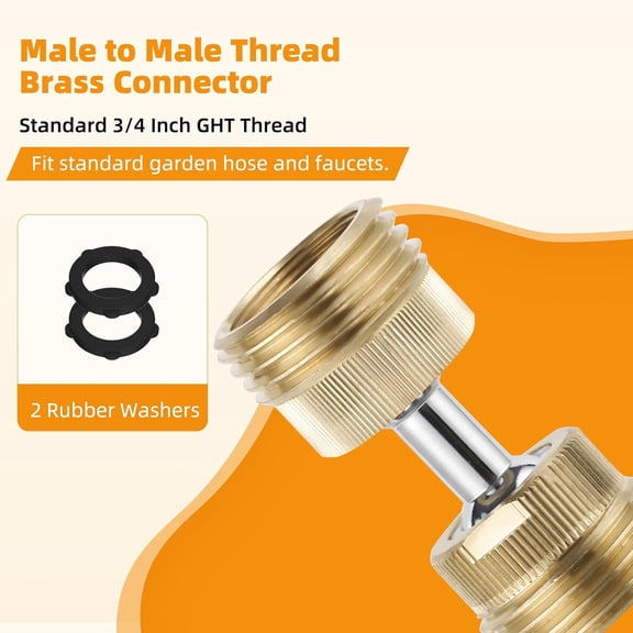 BDIUA-Garden Hose Adapter, 3/4 Inch Swivel Brass Garden Hose Protector, Dual Rotation Male to Male Brass Connector with Extra 2 Washers