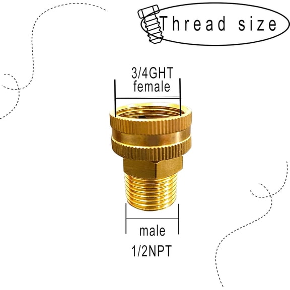 BDIUA-Garden Hose Adapter Brass 3/4 GHT Female x 1/2 NPT Male Connector, GHT to NPT Adapter Brass Fitting, Garden Hose to Pipe Fittings Connect, Garden Pipe Joint Extension Repair Fitting