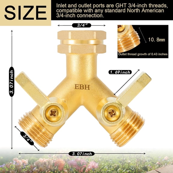 BDIUA-Garden Hose Splitter, 2 Way Heavy Duty Hose Splitter with Shutoff Valves, Outdoor Faucet Y Spigot Adapter, 3/4" GHT Thread And Extra Long Metal Handle.