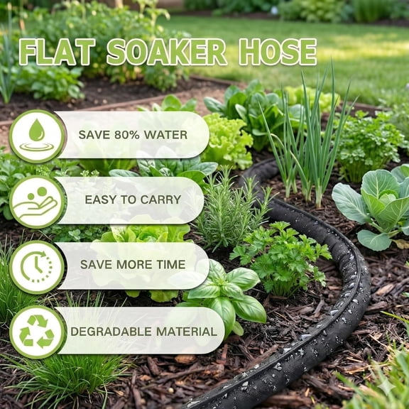 BDIUA-Garden Soaker Hose 30 FT, Flat Soaker Hose for Garden Bed, Drip System for Lawn and Orchards, Save 80% Water 15ft 2 pack