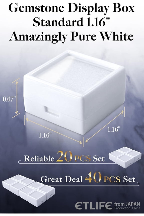 -Gemstone Display Box [1.16" Small Pure White 20pcs] Gemstone Display Cases Gem Box, Stone Loose Diamond Boxes with Cushions