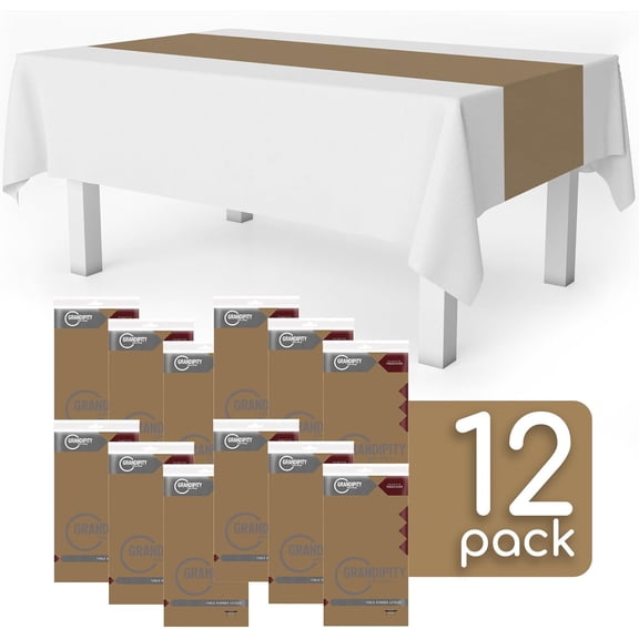BDIUA-Gold 12 Pack Premium Disposable Plastic Table Runner 14 x 108 Inch. Table Runner for Dinner Parties & Events by