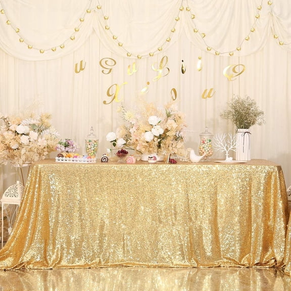 BDIUA-Gold Tablecloth, 50x50 Inch Sequin Square Table Cover for Valentines Cake Dessert Exhibition Party Birthday Events