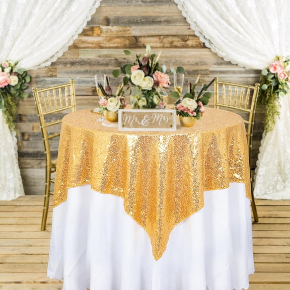 BDIUA-Gold Tablecloths 36X36 Inch, 2 Pieces Sequin Table Cloth for Party Sparkle Tablecloth Square Golden Small Shimmer Table Overlay for Wedding, Birthday, Holiday,Cake Tables