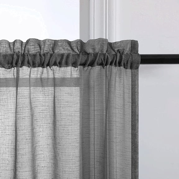 BDIUA-Grey Kitchen Curtains 36 Inch Length for Small Windows Set of 2 Panels Rod Pocket Semi Sheer Linen Look Half Window Tier Curtains for Bathroom Window Boho Farmhouse Decor 30x36 Long Pair Set Da