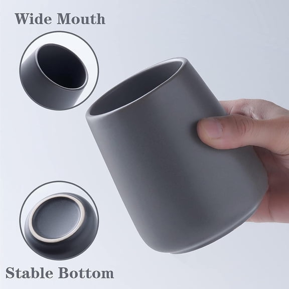BDIUA-Grey Toothbrush Holder for Bathroom - Ceramic Tooth Brushing Holders, Toothpaste Holder, Reusable Toothbrush Mouthwash Cup, Space-Saving Design for Bathroom Countertop