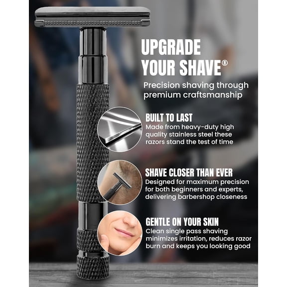 BDIUA-Gunmetal Safety Razor for Men, Double Edge Stainless Steel Razor, Precision Shaving with Heavy-Duty Construction, Designed for a Close Smooth Shave, Prevents Irritation, Gunmetal Finish
