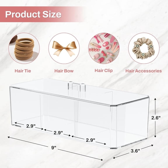 BDIUA-Hair Accessories Organizer for Girls, Clear Hair Bow Tie Clip Scrunchie Holder Organizer with Removable Divider, Cute Small Stackable Storage Drawer Container Caddy Box, Women Vanity Accessorie