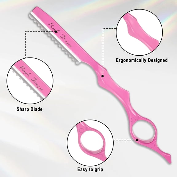 BDIUA-Hair Razors For Cutting Hair 7" Mental Thinning Styling Razors with 10 PCS Sharp Stainless Steel Blades Professional Hairs Styling Tool for Salon and Home (Pink)