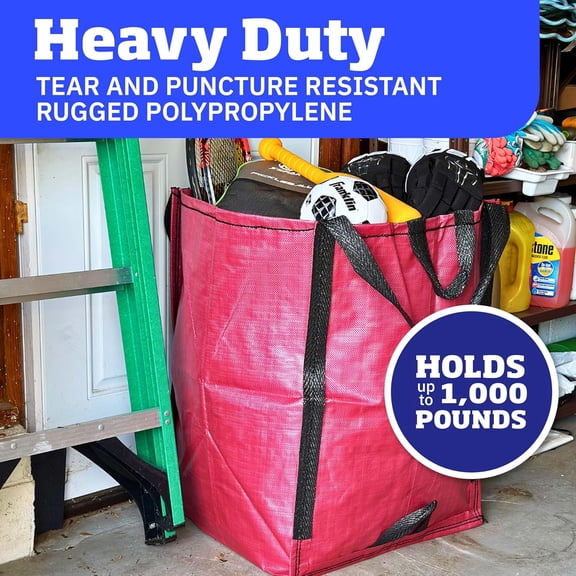 BDIUA-Heavy Duty Home and Yard Bags 48-Gallon Reusable Self-Standing Lawn and Leaf Bags Garbage Can with Reinforced Handles, Red