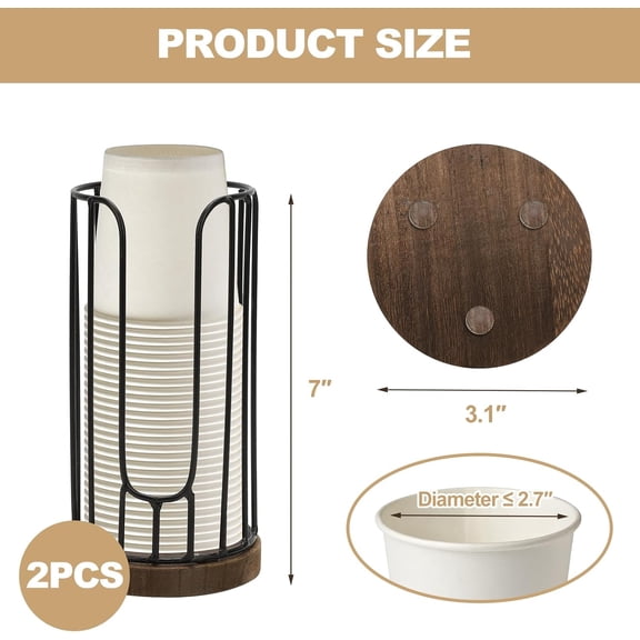 BDIUA-Heightened Rural Style Bathroom Cup Dispenser, 2 Pack Small Disposable Paper Cup Holder, 3oz Disposable Mouthwash Cup Storage Rack, Iron Bathroom