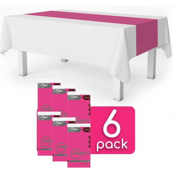 BDIUA-Hot Pink 6 Pack Premium Disposable Plastic Table Runner 14 x 108 Inch. Table Runner for Dinner Parties & Events by