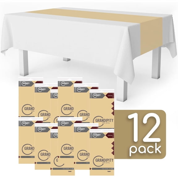 BDIUA-Ivory 12 Pack Premium Disposable Plastic Table Runner 14 x 108 Inch. Table Runner for Dinner Parties & Events by