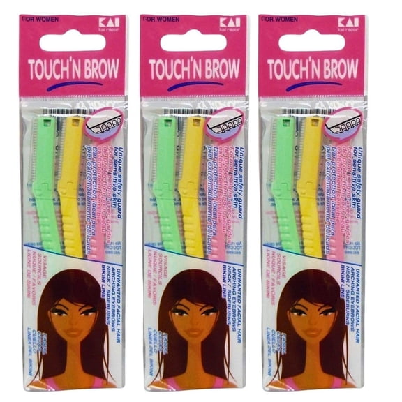BDIUA-Kai Touch n Brow Eyebrow Razor for Women, Eyebrow Blade with Safety Guard, Facial Razor & Dermaplaning Tool, Peach Fuzz Remover, Precision Eyebrow Trimmer, 3 Count (Pack of 3)