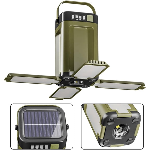 BDIUA-LED Camping Lantern Rechargeable, IPX4 Waterproof Solar Camping Light with Type-C Charging, 4000mAh Power Bank, 4-Panel Expandable Flashlight, 6 Modes for Hurricane Emergency, Power Outage, Hik
