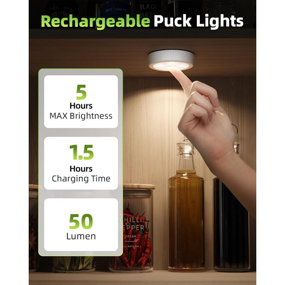 BDIUA-LED Puck Lights, Rechargeable Touch Light, 2.95'' Mini Tap Lights, Wireless Closet Light, Under Cabinet Lighting, 3 Color Temps, Stick On Lights Kitchen,Closet,Pantry(2 Pack)