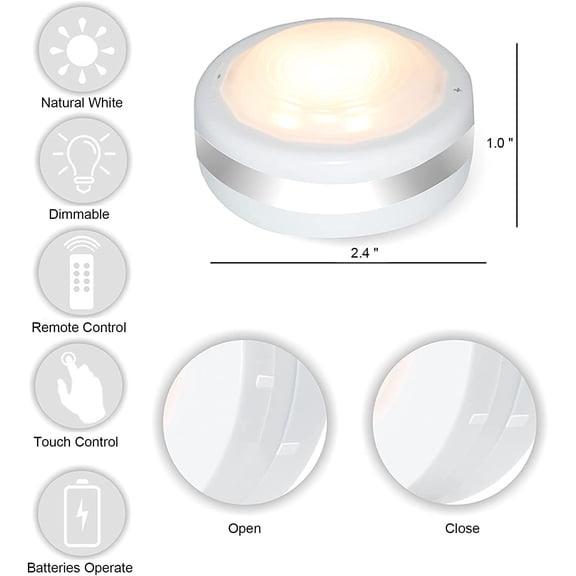 BDIUA-LED Puck Lights with Remote Control, Stick On Under Cabinet Lights, AAA Battery Powered LED Closet Lights with Timer, Auto Off 30 Min Night Light for Closet, Kitchen, Pantry, Stairs