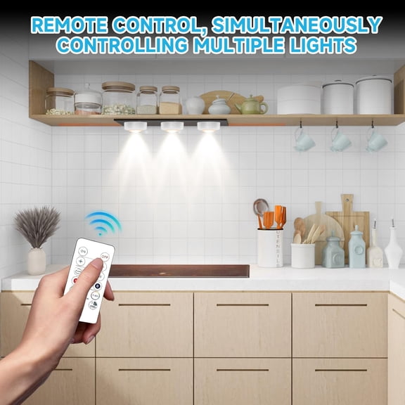 BDIUA-LED Puck Lights with Remote Control, Wireless Under Cabinet Lighting,Color Changing Lights with Dimmer and Timer, AAA Battery Operated Powered Push Night Lights (3 Pack White)