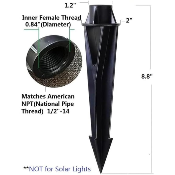 BDIUA-Landscape Lighting Ground Light Spikes Stakes Replacement,1/2" NPT Female Thread for Landscape Path Lighting Landscape Spotlights Outdoor Lighting Stakes Black Color 2-Pack(Normal Head)