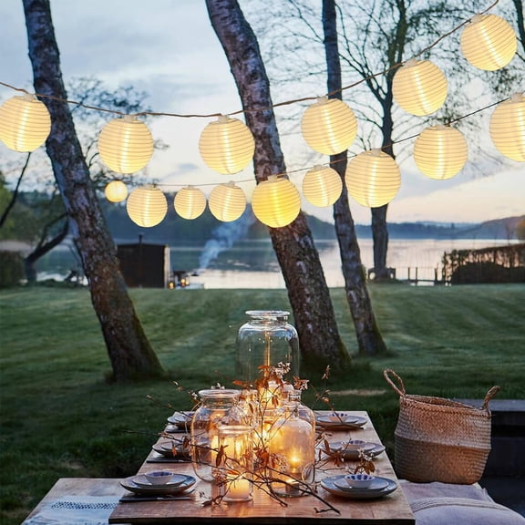BDIUA-Lantern String Lights Waterproof Connectable Nylon Hanging Lantern String Lights Plug in White Decorative Lights for Patio Wedding Party Bedroom Indoor Outdoor Use,9.84FT