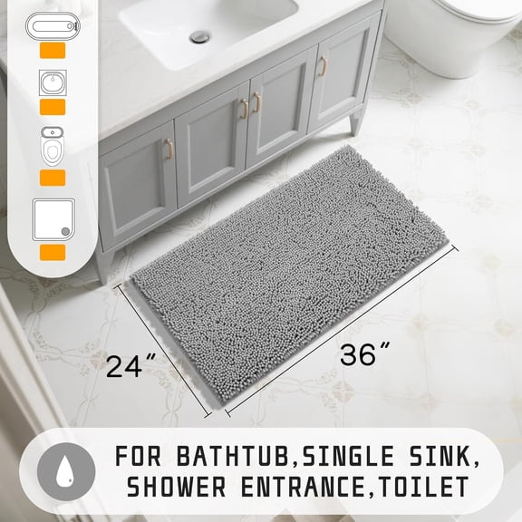 BDIUA-Large Bathroom Rugs 36"x24", Non Slip Bath Mat for Tub, Shaggy Rug Floor Carpet, Extra Soft Super Absorbent Quick Dry, Machine Washable,Gray