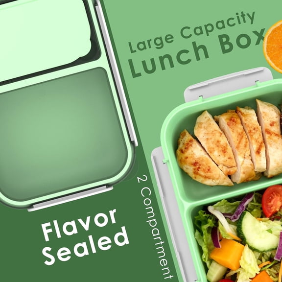 BDIUA-Large Capacity Bento Lunch Box for Adult, 1600ML 2 Compartments Meal Prep Container with Utensil, Airtight Food Storage Container with Snap Locking Lids, Microwave/Dishwasher/Freezer Safe