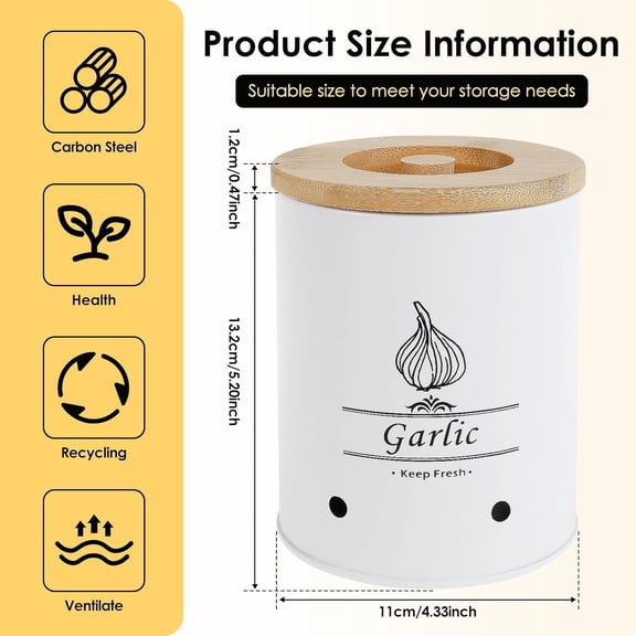 BDIUA-Large Ceramic Garlic Keeper, Farmhouse Style Garlic Storage Box with Wood Lid, Ventilated Garlic Saver, 2.3L, White