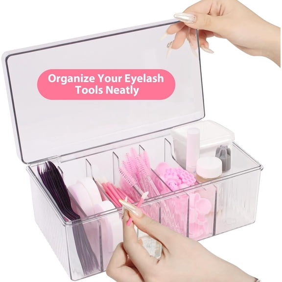 BDIUA-Lash Cart Organizer For Lash Techs,Acrylic Lashes Extension Organizers and Storage for Do Your Own Lashes and Brows at Home,Clear Container for False Eyelash Supplies, Separated Lashs Organizer