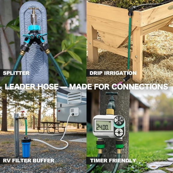 BDIUA-Leader Hose for Outdoor Garden Connection: 4FT 1/2" Short Hose with Male to Female Fittings Leakproof and No Kink for Faucet Extension Drip Irrigation