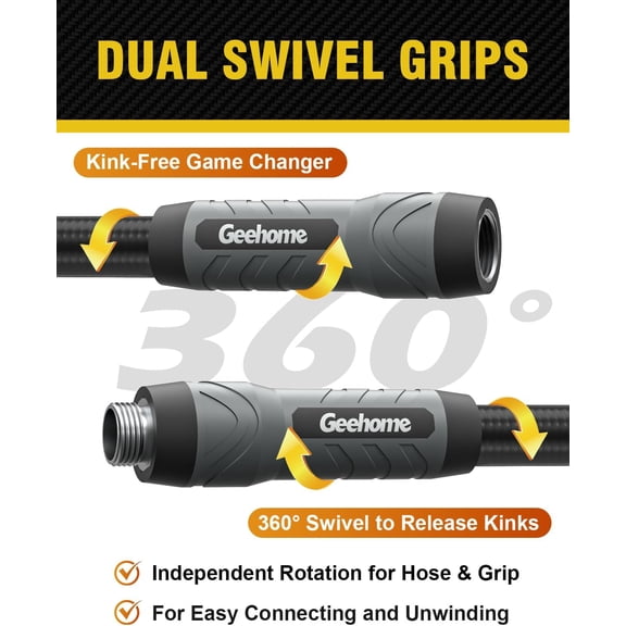 BDIUA-Leader Short Garden Hose, 5 ft x 5/8" Polyurethane Water Hose with Swivel Fittings, Flexible, Lightweight, No-Kink, Leakproof, Burst 600 PSI, Black