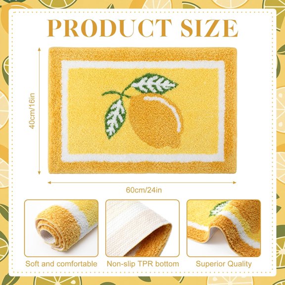 BDIUA-Lemon Bathroom Rug Yellow Lemon Tufted Bath Mat Non Slip Soft Absorbent Cute Fruit Lemons Bathroom Decor for Sink Kitchen, Entryway, Bedroom, 24 x 16 Inches