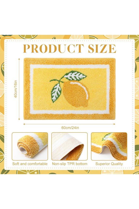 -Lemon Bathroom Rug Yellow Lemon Tufted Bath Mat Non Slip Soft Absorbent Cute Fruit Lemons Bathroom Decor for Sink Kitchen, Entryway, Bedroom, 24 x 16 Inches