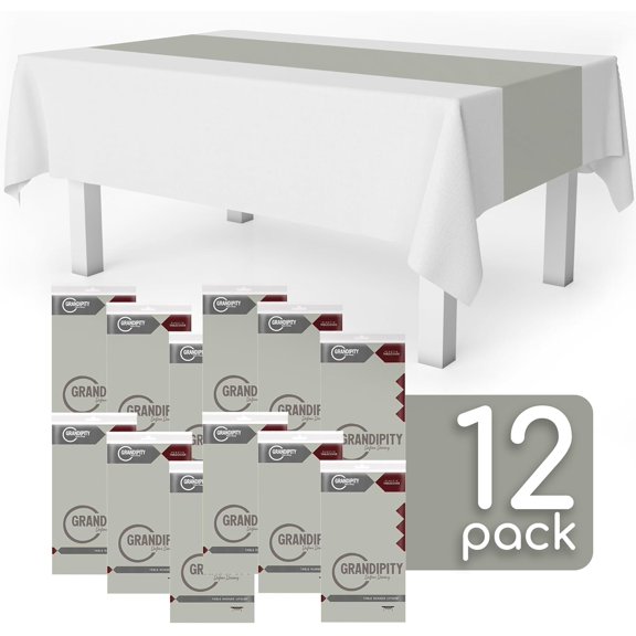 BDIUA-Light Grey 12 Pack Premium Disposable Plastic Table Runner 14 x 108 Inch. Table Runner for Dinner Parties & Events by