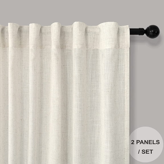 BDIUA-Linen Cafe Curtains 24 Inch Length Back Tab Pocket Pleated Boho Farmhouse Kitchen Window Curtains Over Sink Sheer Short Tier Curtains for Small Window Basement 26x24 Cream 2 Pack