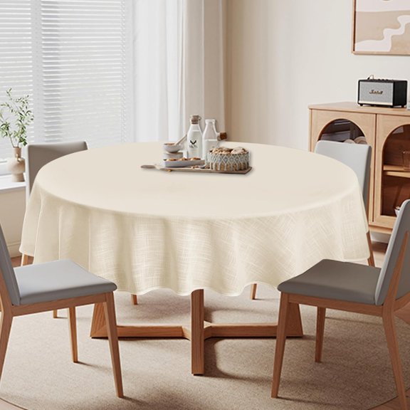 BDIUA-Linen Textured Round Tablecloth, Slubby Lightweight Table Cloth 60 Inch, Water Resistant Stain Resistant Farmhouse Burlap Table Cover for Kitchen Dining Room