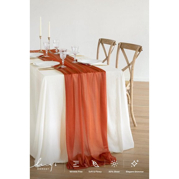 BDIUA-Ling's Moment 10Ft Burnt Orange Sheer Chiffon Table Runner Terracotta Tablecloth Rust Linens with Silver Sparkle for Wedding Rustic Boho Party Bridal Shower Decorations Birthday Party Fall Deco