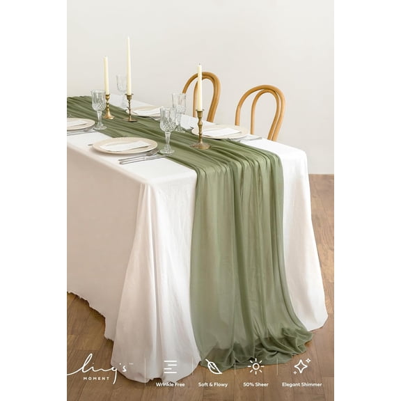 BDIUA-Ling's Moment 10Ft Chiffon Table Runner, Sage Green Table Runners Light Green Sheer Table Runner for Wedding Rustic Boho Wedding Party Bridal Shower Decorations Birthday