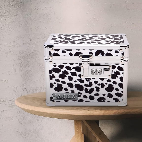 BDIUA-Locking Medicine Box with Combination Lock - Secure Metal Lock Box Safe for Medication, Pills & Valuables, Small Lockbox with Code, Portable Storage Case, Leopard