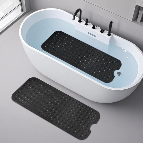 BDIUA-Long Bathtub Mat Non Slip 39.5 x 16 Inch, Inside Shower Mats with Suction Cups & Drain Holes, Soft TPE Bath Mat for Tub, Quick-Drain Bathroom Floor Mats, Black